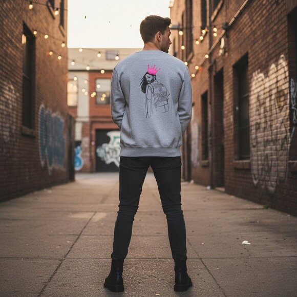 Queen Of Everything Gray Graphic Sweatshirt Unisex M Streetwear Pullover - Picture 3 of 5